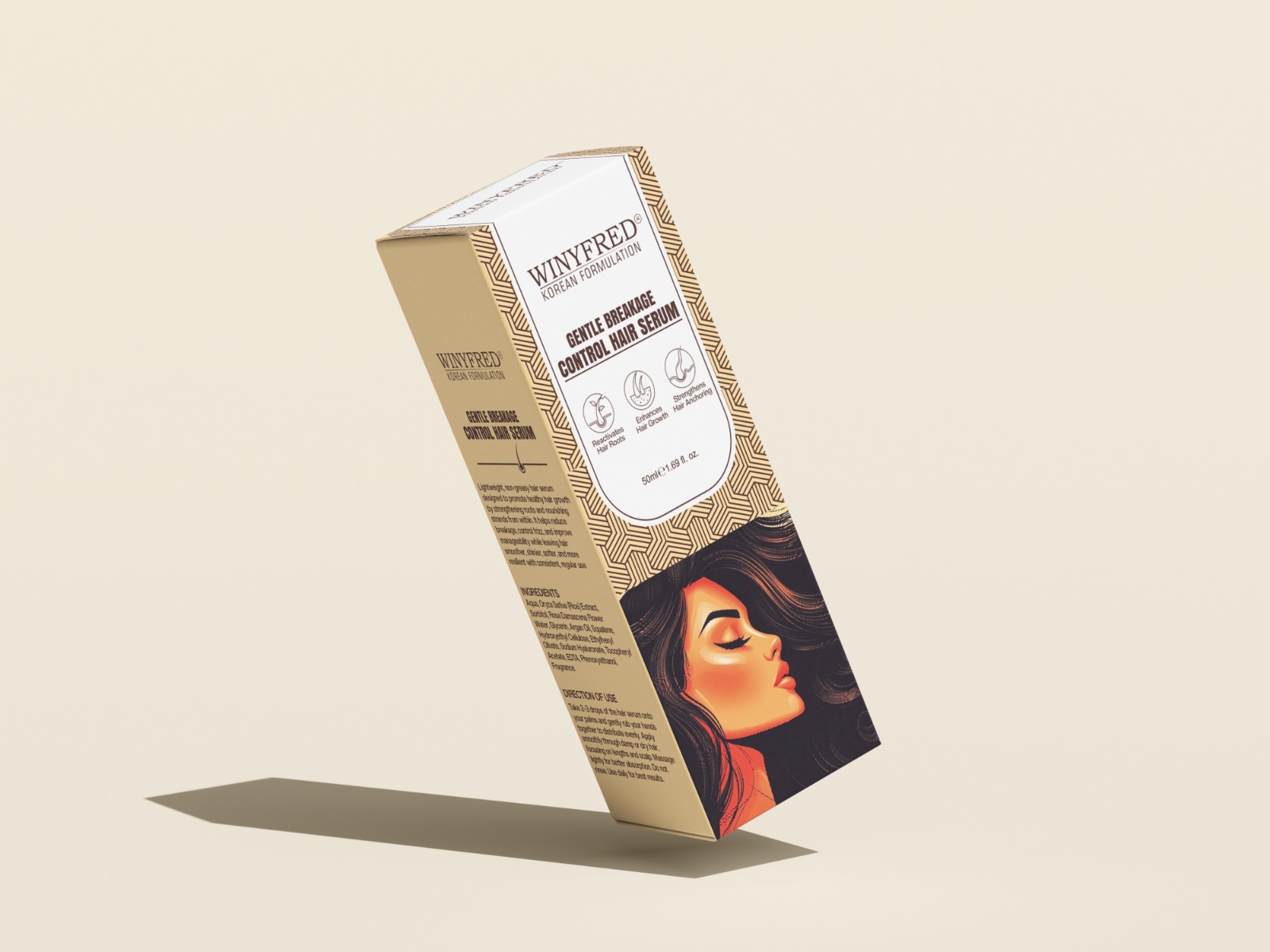 Hair serum tuck-in carton with kraft pattern print